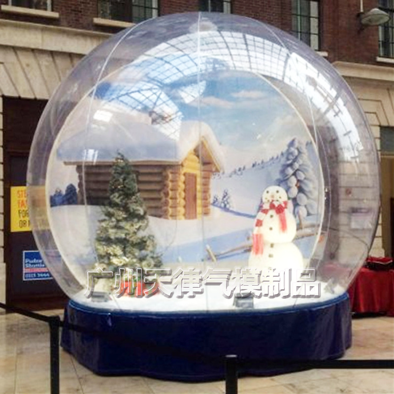 充气雪花球商场展览气模圣诞雪花球透明水晶球泡泡屋卡通人偶气模