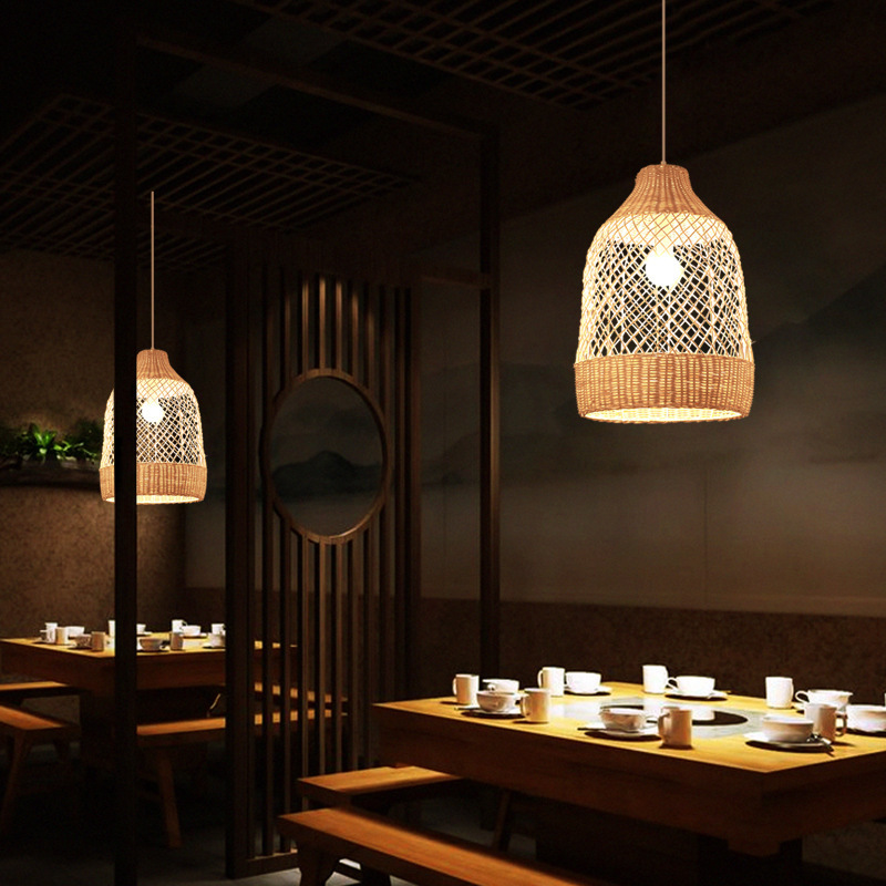 中式餐厅吊灯饰卧室创意田园民宿灯茶室禅意日式简约客厅藤艺吊灯-阿里巴巴