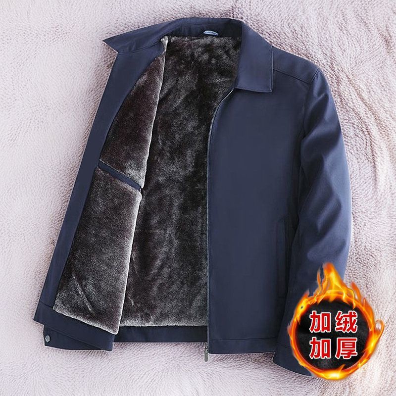 Abuelo popular de mediana edad y hombres de edad avanzada engrosada con forro polar abrigo de cuello alto otoño e invierno solapa de papá chaqueta a prueba de frío