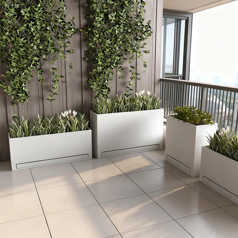 屋外ステンレス鋼フラワーボックスバルコニー植栽ボックス広場商業街長方形花壇鉄製完成品フラワーチャンネル