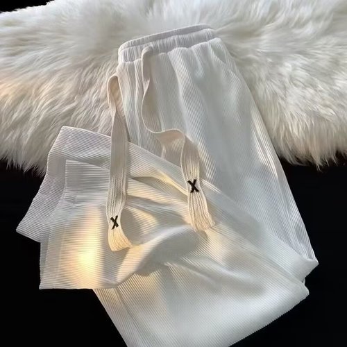 2025 Summer Thin Plain Sheer Loose Wide Leg Straight Tube Pants High Waist Slimming Casual Floor-Length Pants