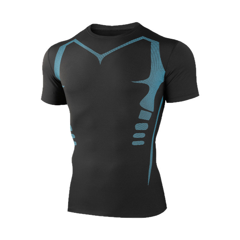 Comercio exterior camiseta de verano para hombres running fitness maratón elástico ajustado ropa deportiva de secado rápido hombre respirado mangas cortas