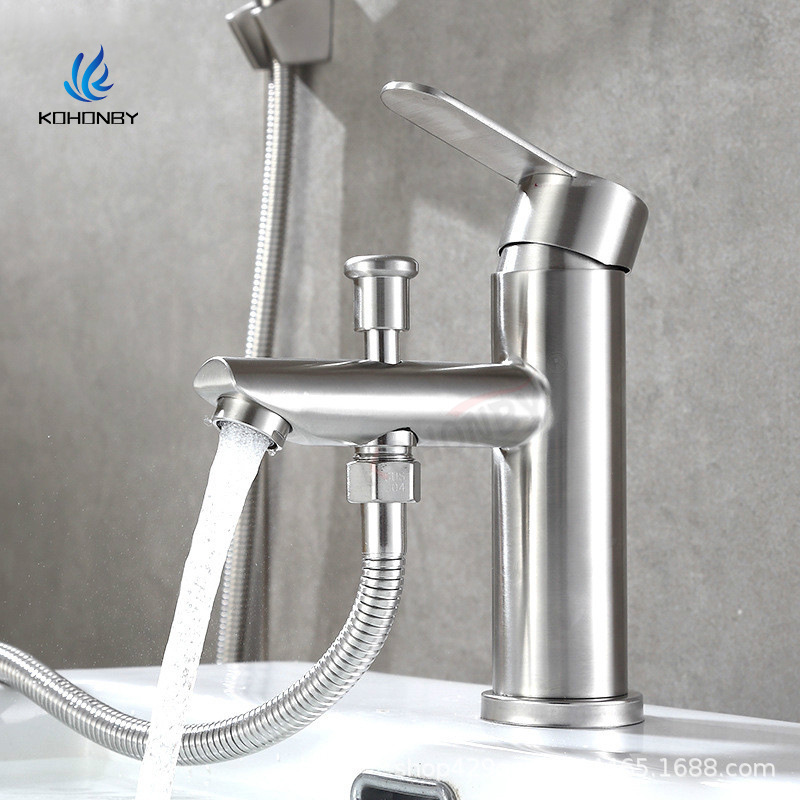 Stainless Steel Single Hole Basin Faucet with Shower Shower Basin Wash Basin Hot and Cold Water Dual-Use Bathroom Shampoo Stainless Steel Single Hole Basin Faucet with Shower Shower Basin Wash Basin Hot and Cold Water Dual-Use Bathroom Shampoo