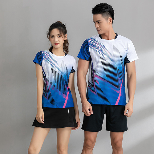 Men's Summer Quick-Dry Short-Sleeve Sports Set Badminton Tennis Table Tennis Printed Clothes Women Training Running