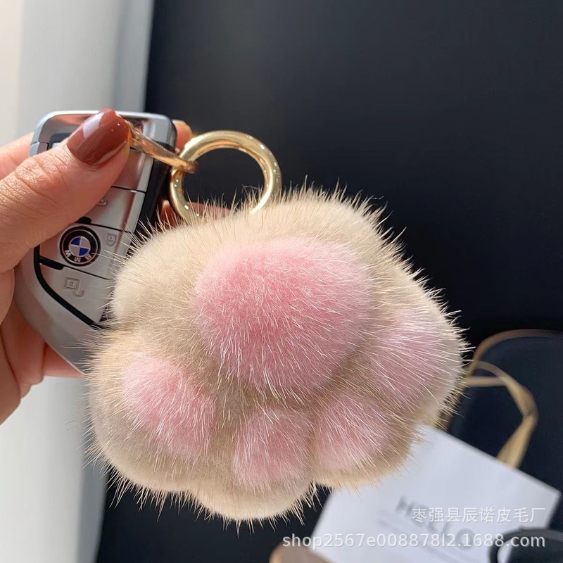 猫爪毛绒挂件仿真獭兔毛猫爪包挂件创意车钥匙扣情侣书包挂饰玩偶|undefined