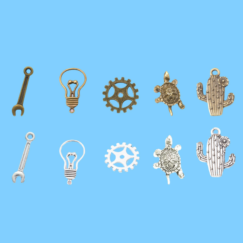 Cactus Light Bulb Tool Wrench Turtle Gear Pendant DIY Retro Alloy Jewelry Accessories Available in Multiple Colors