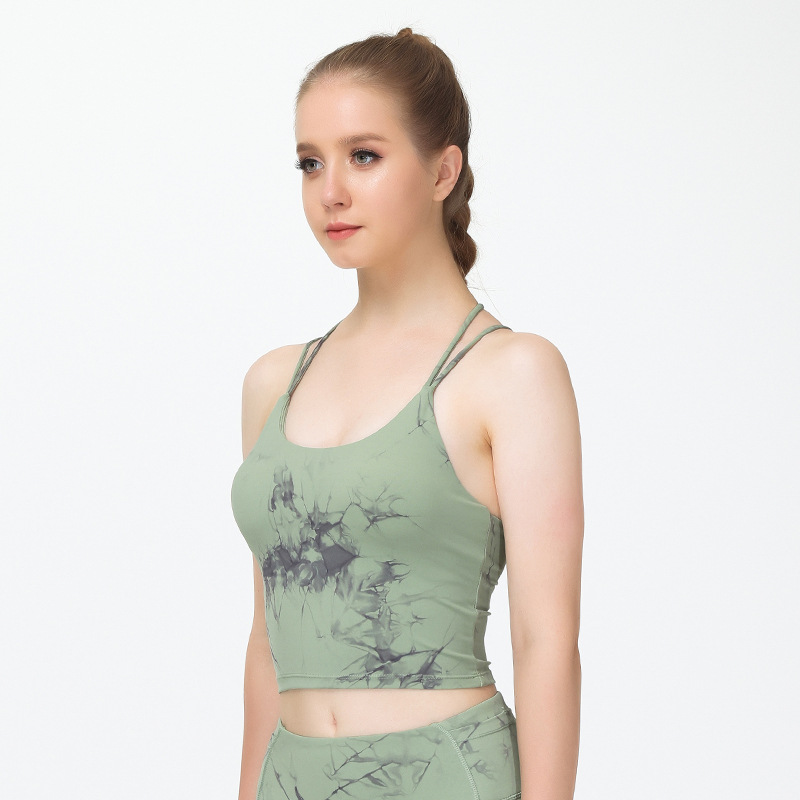 2022新款扎染瑜伽背心女 裸感美背聚拢运动瑜伽内衣抗菌健身文胸