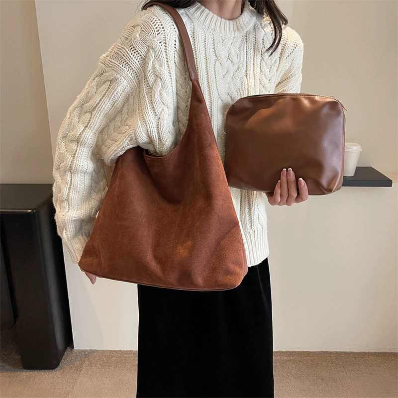 Retro suede shoulder bag