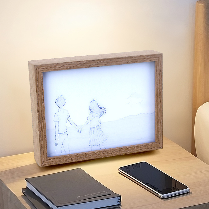 卧室床头灯光画夜灯摆件USB接口创意桌面摆台 LED发光相框素描画|undefined