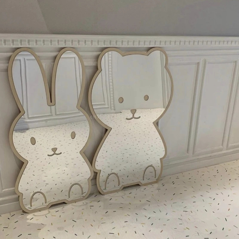 Cross-border ins style creative wooden frame mirror cute bear rabbit…