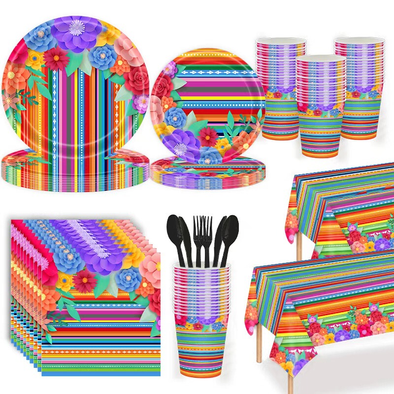 Mexican Theme Party Decoration Tableware Set Carnival Carnival Disposable Paper Plates Paper Cups Paper Towels