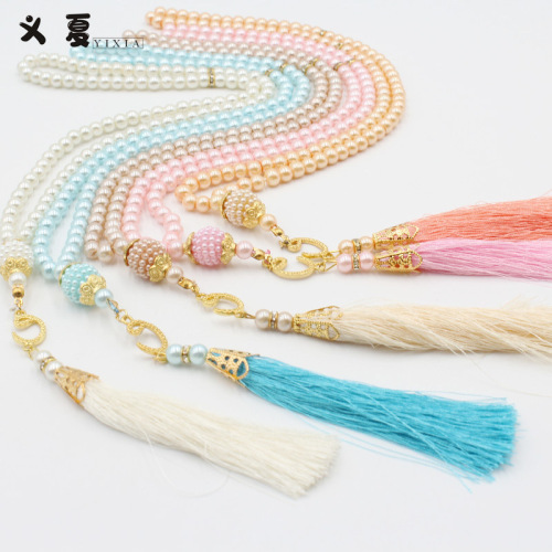 2pcs 99 6 mm Imitation crystal Pearl Beads Islamic Tassel Pendant islamic Tasbih Muslim Prayer beads necklace Tasbih for Prayer