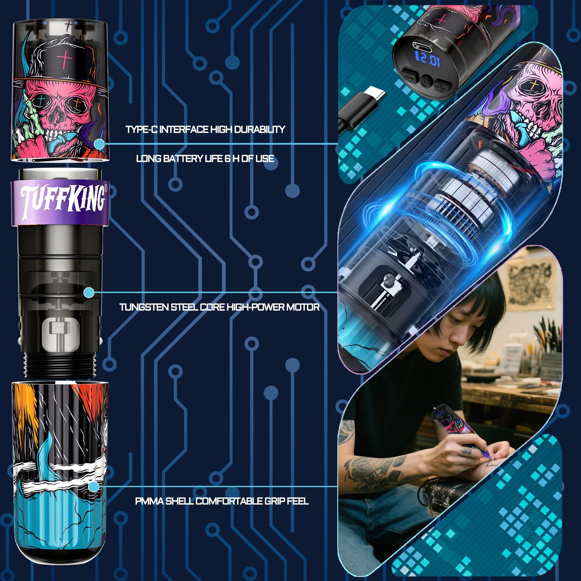 Polímero transfronterizo concha de plástico fuente de alimentación pluma máquina de tatuaje motor personalidad de patrón de pluma de tatuaje venta al por mayor