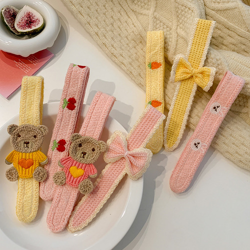 Little Bear Velcro Hairband Children's Bangs Sticker Girls Cartoon Broken Hair Artifact Cute Knitted Broken Post Hair Accessories Women