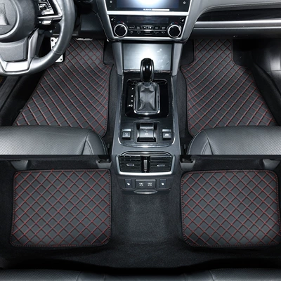 Universal car floor mats for Universal Foot Pad - black-with-red-lines-diamond-pattern
