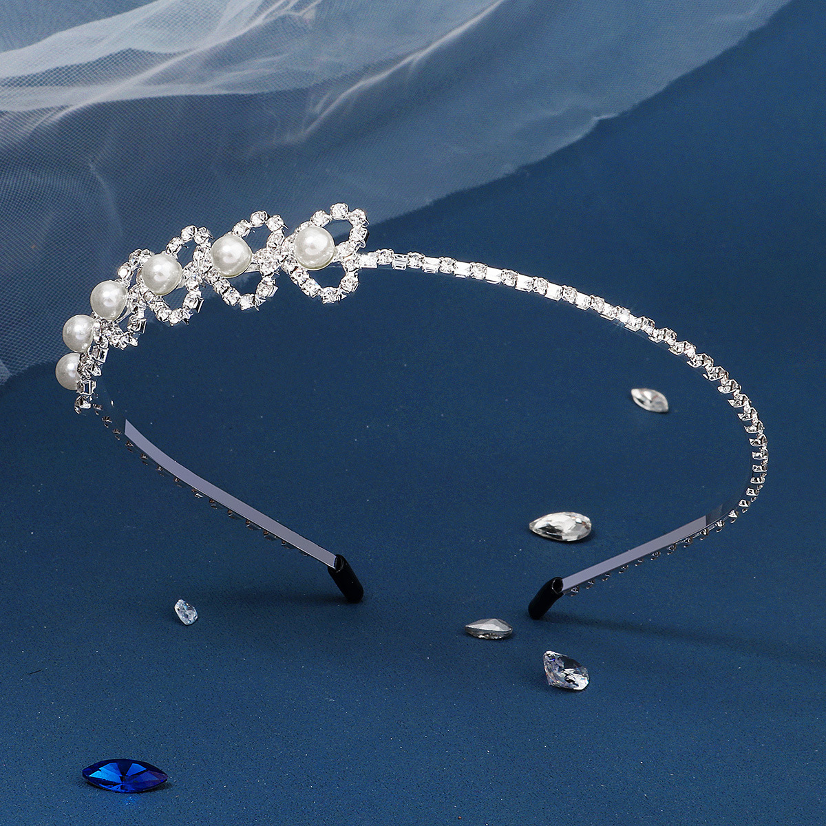 Elegant Heart Shape Metal Inlay Artificial Pearls Rhinestones Hair Band 1 Piece display picture 2