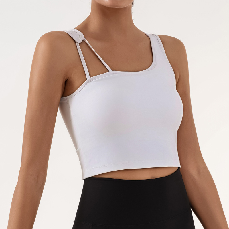 Yoga deportivo chaleco de acondicionamiento físico mujer con cojín de pecho alta elástica rápida secado comercio exterior transfronterizo entrenamiento irregular chaqueta de arnés