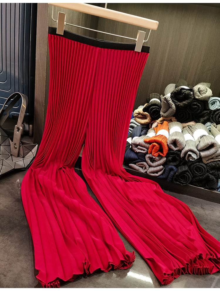 Quần culottes nữ ống rộng cạp cao, chất liệu mỏng nhẹ, phong cách xếp ly phối màu, form suông rộng thoải mái — màu đen, màu trắng, màu xanh đậm, xanh lá cây chi tiết 16