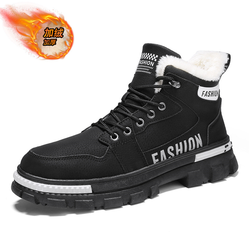 Nuevos zapatos de algodón de invierno, zapatos de herramientas casuales con cordones altos para hombres, moda más terciopelo, cálidos, deportes al aire libre, botas Martin