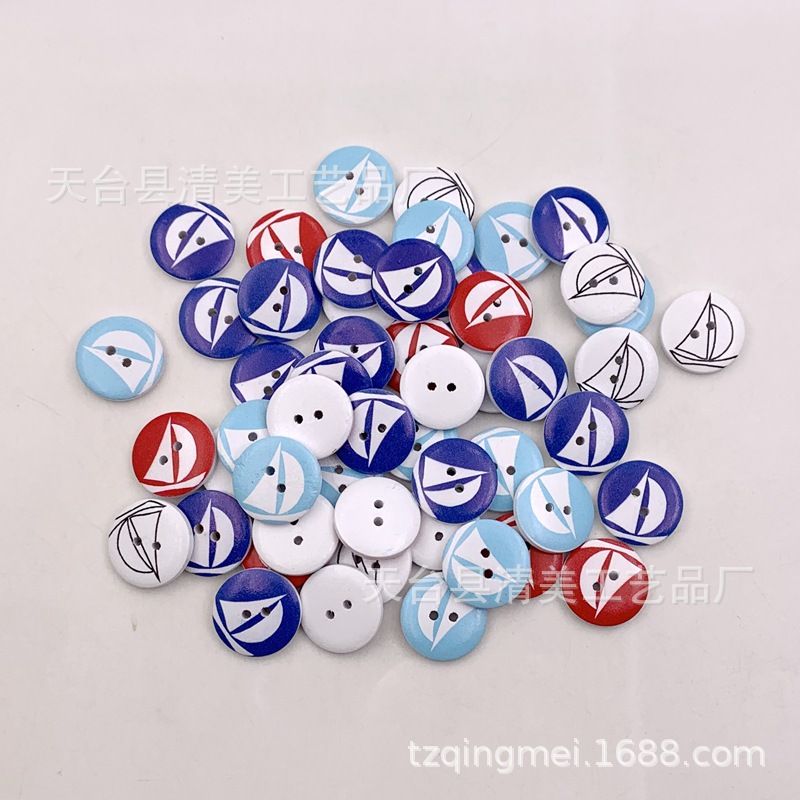 Botones fijos navales de 20mm con fondo blanco, botones pequeños de madera impresos náuticos decorativos 50 piezas por paquete