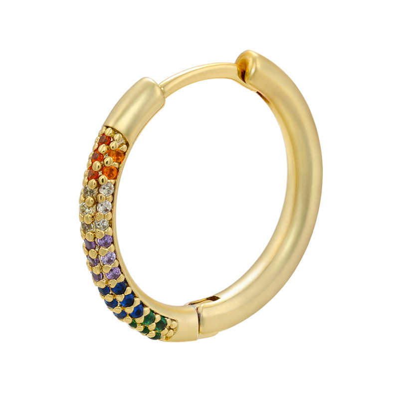 Einfache Neue Mikro-eingelegte Farbige Diamanten Runde Einseitige Kupfer Ohrringe Großhandel Nihao Schmuck display picture 2