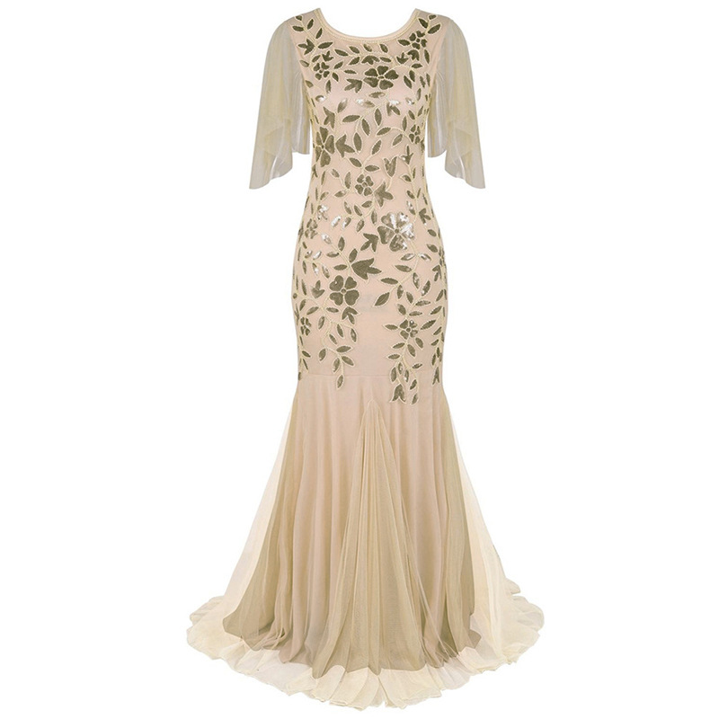Vestido largo retro de los años 20 para mujer, estilo Gatsby, para fiesta de graduación, banquete, vestido de noche de manga corta, estilo europeo y americano GA166
