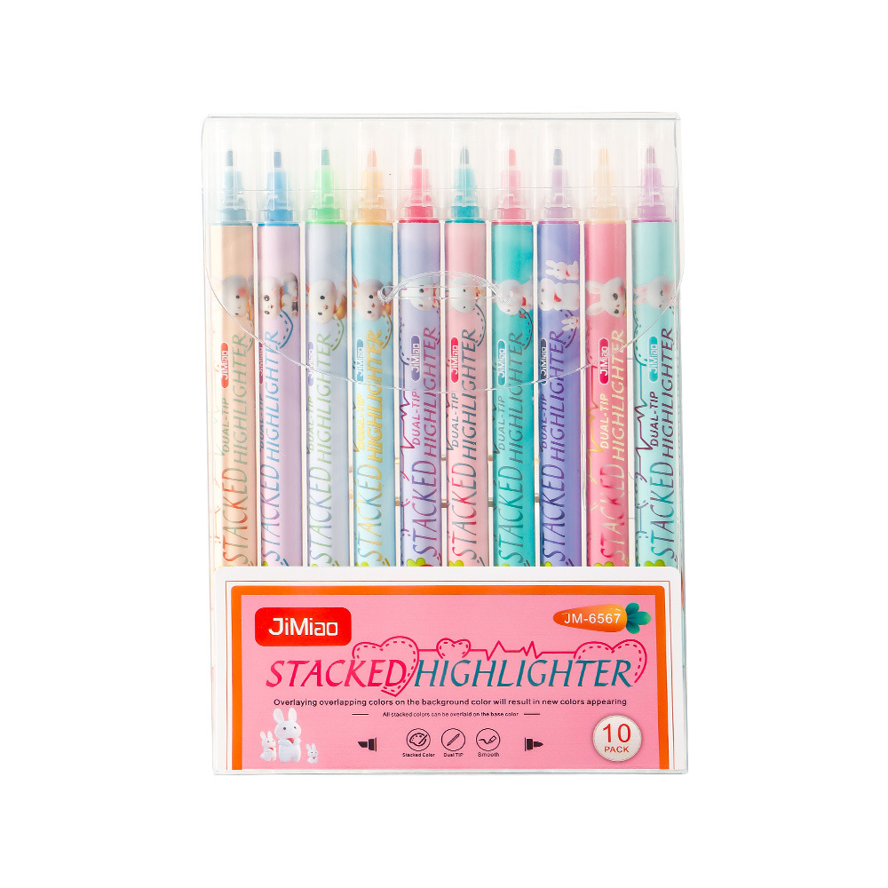 Nuevo marcador de resaltador de color superpuesto para estudiantes marcador de resaltador de color macaron doble cabeza mágica de cambio de color al por mayor