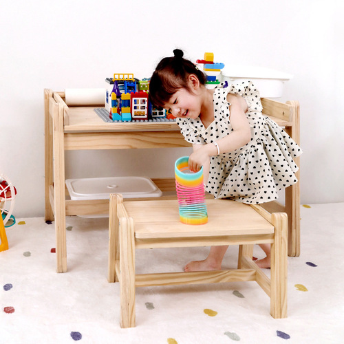Early Education Daycare Kindergarten Solid Wood Table and Chairs Rectangle Adjustable Baby Home Drawing Learning Desk Children's Toys