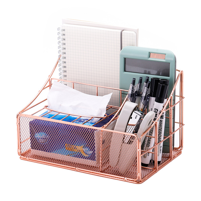 Caja de almacenamiento de toallas de papel de metal creativo de escritorio, material de oficina, información de almacenamiento multifuncional, estante de archivos de acabado de papelería image 7