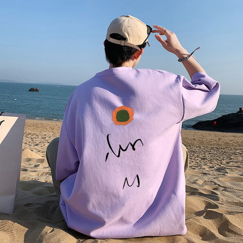 Small Daisy Literary Leisure Short Sleeve T-Shirt for Men Summer Salt and Pepper Leisure Hong Kong Style Oversize Half Sleeve Fashion Five Finger Sleeve