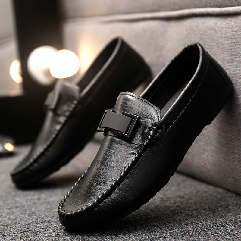 English male shoes with soft leather surface, men's Loafers with beans, men's thick soles, spring spirit youth, formal wear, wear-resistant