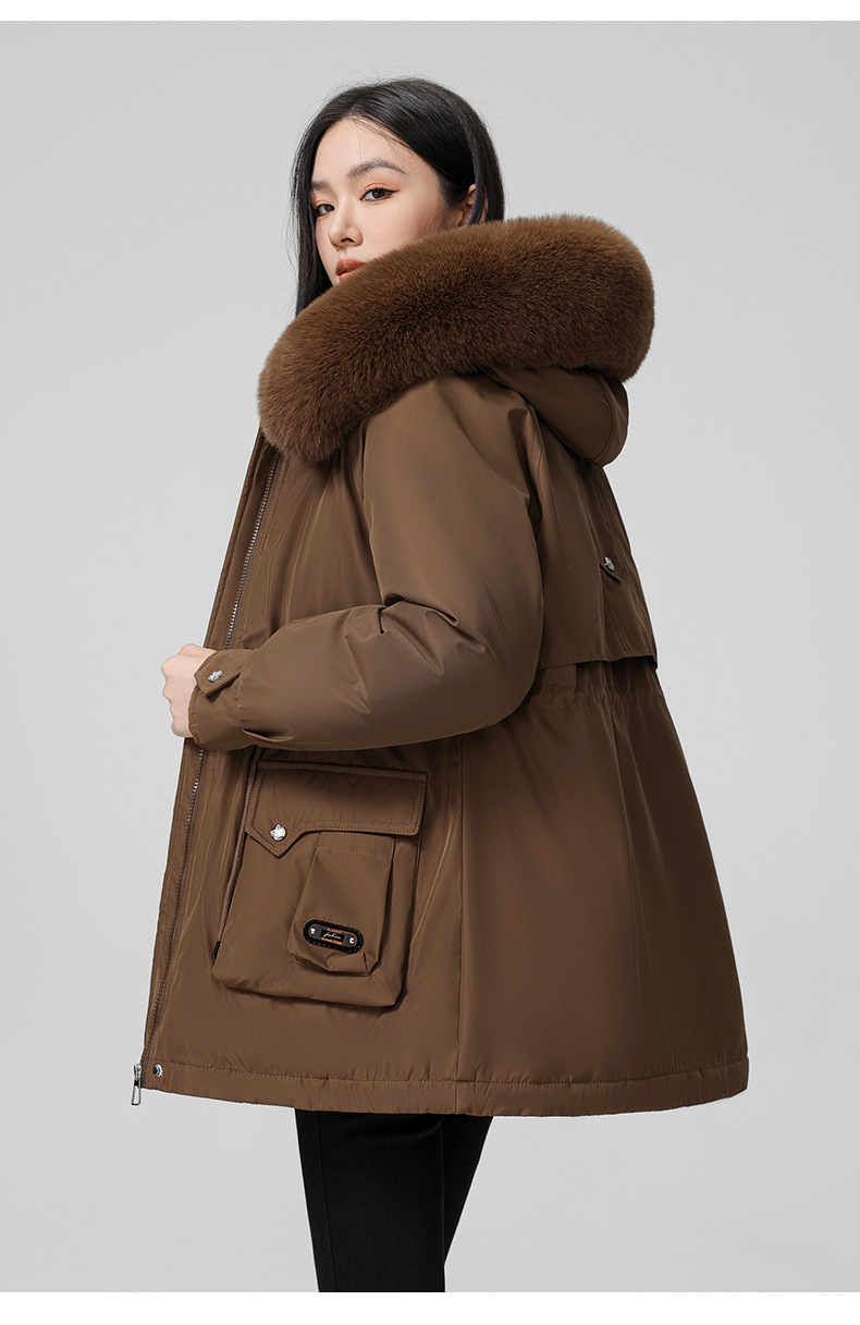 Cross border clothing with padding thickening to overcome women's short 2024 winter new style big fur collar slim fit_voghion.com