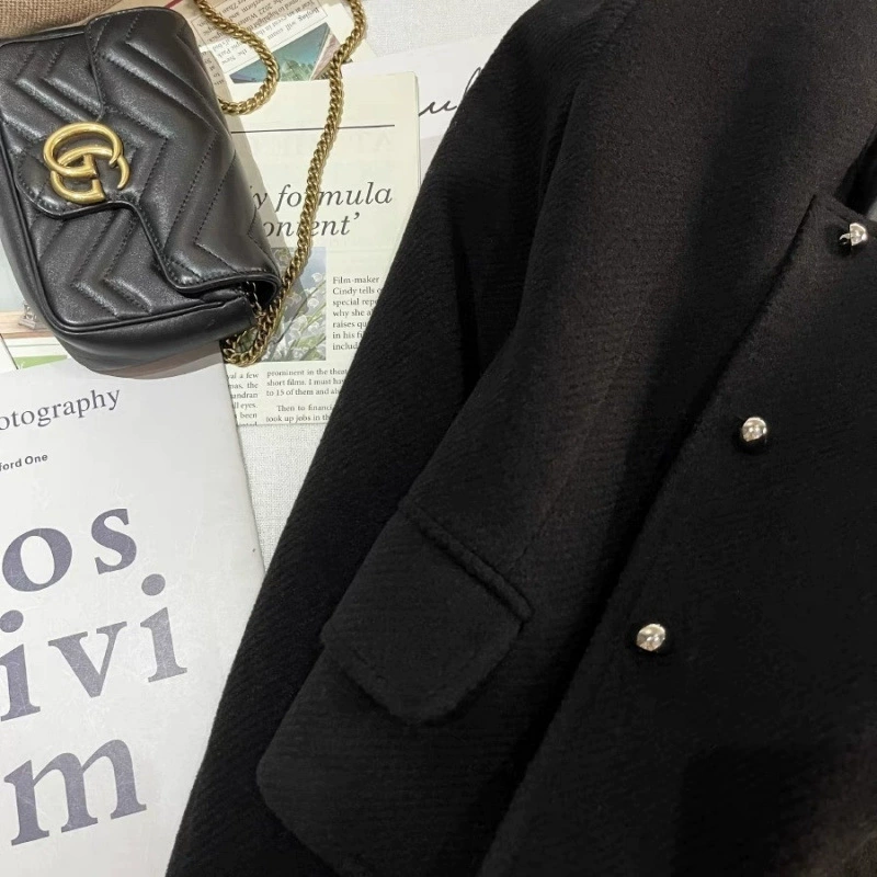 Шерстяной черный короткий демисезонный классический пиджак, стиль Chanel, премиум-класс