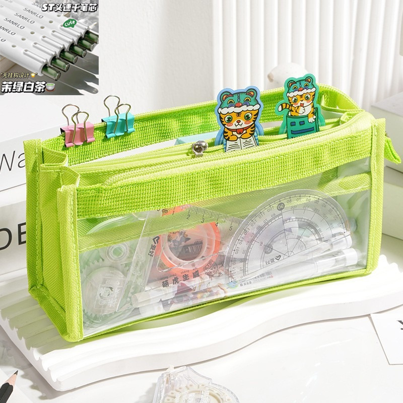 ins estuche de lápices transparente de seis capas de gran capacidad para estudiantes de secundaria y estudiantes de primaria, estuche de lápices de aspecto alto, bolsa de papelería transparente simple