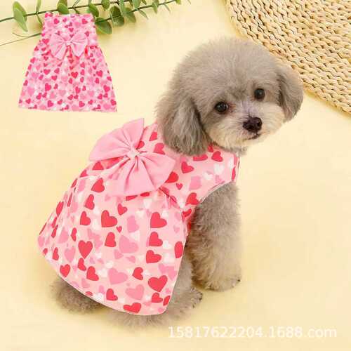 New Valentine's Day pet clothes dog clothes cat love print bow clothes princess style skirt
