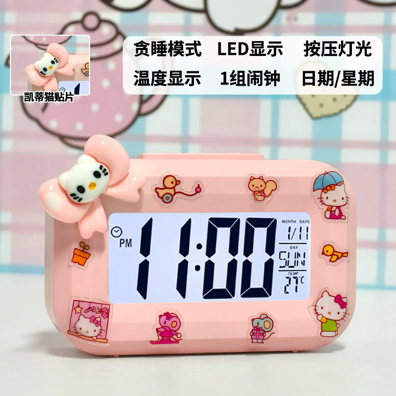 Детский цифровой будильник в мультяшном стиле Hello Kitty, часы/будильник/таймер, розовый/белый