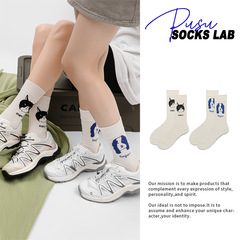 Socks for women, spring and autumn mid-calf socks, ins trendy couple socks, cotton personalized kitten and puppy street stockings