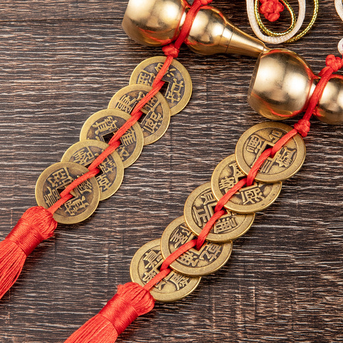 Copper Chinese knot Five Emperors coin Chinese knot car ornament copper gourd, can be filled with cinnabar, accessory factory wholesale