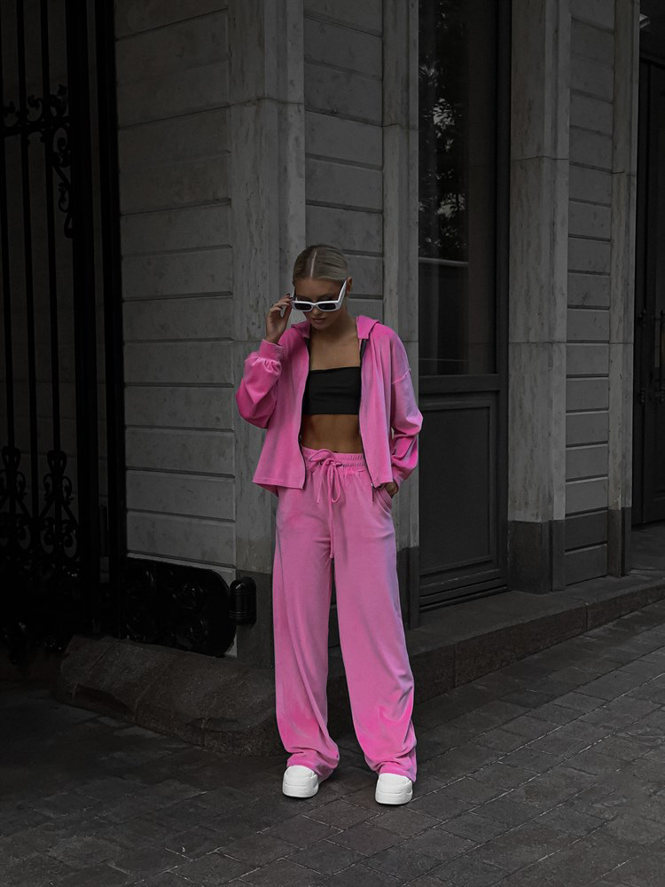 2025 European And American Foreign Trade Casual Autumn Women's Solid Color Sleeve Cardigan Hooded Top Sports Long Pants_ecoleips.com