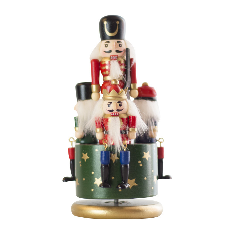 Navidad regalos navideños cascanueces caja de música giratoria artesanía decoración casera madera caja de ocho tonos