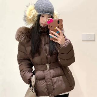 跨境货源大毛领收腰棉服女短款连帽加厚保暖女装线下档口拿货