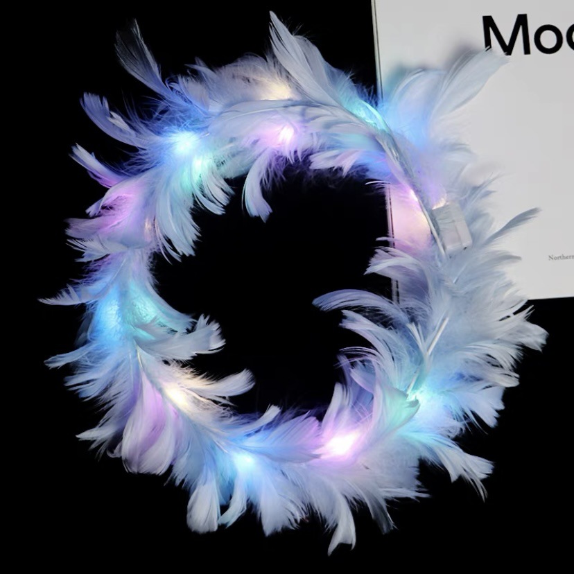 Nueva diadema con orejas de conejo de plumas con luces intermitentes, accesorio para la cabeza súper brillante, horquilla luminosa, popular en atracciones turísticas y puestos callejeros, venta al por mayor.