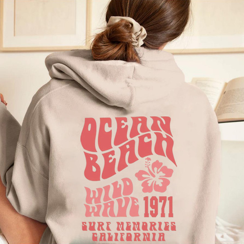 Ocean Beach Sweatshirt Aesthetic Hoodie Tumblr Tracksuit CA Surf Tee Fashionable Hoodie Coconut-inspired Sweatshirt