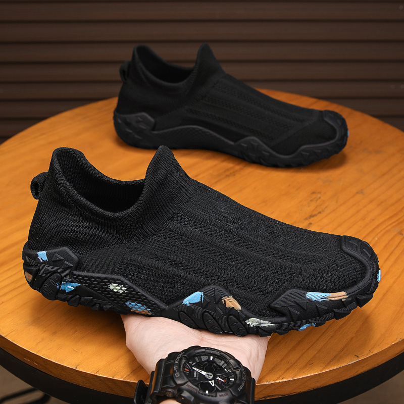 Light Luxury Hot Style 2025 Summer New Style Fly Woven Breathable Sports Shoes Casual Fashion Slip-On Socks Shoes Men's Shoes