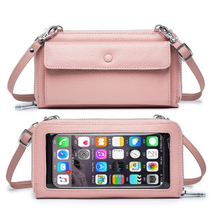 Touch Screen Mobile Phone Bag 2025 New Style Genuine Leather Versatile Small Bag Fashionable Lightweight Niche Crossbody Bag Horizontal Wallet