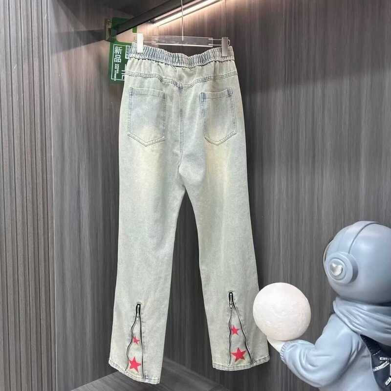 Five-pointed Star Jeans Men's Autumn New Zipper Split Micro-pants American Style Retro Loose Straight Pants