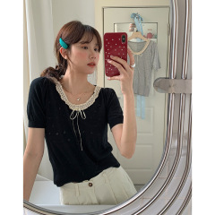【歌銘】フランスのレトロなレースの透かし編みのニットの婦人服の夏の新型は腰の半袖の上着のN957Aを収めます。