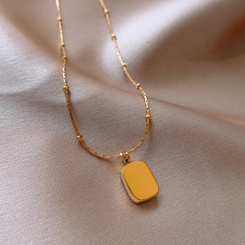 7g Weight PVD Coated Gold Plating Process Fashion Square Titanium Steel Inlay Artificial Gemstones Pendant Necklace 1 Piece