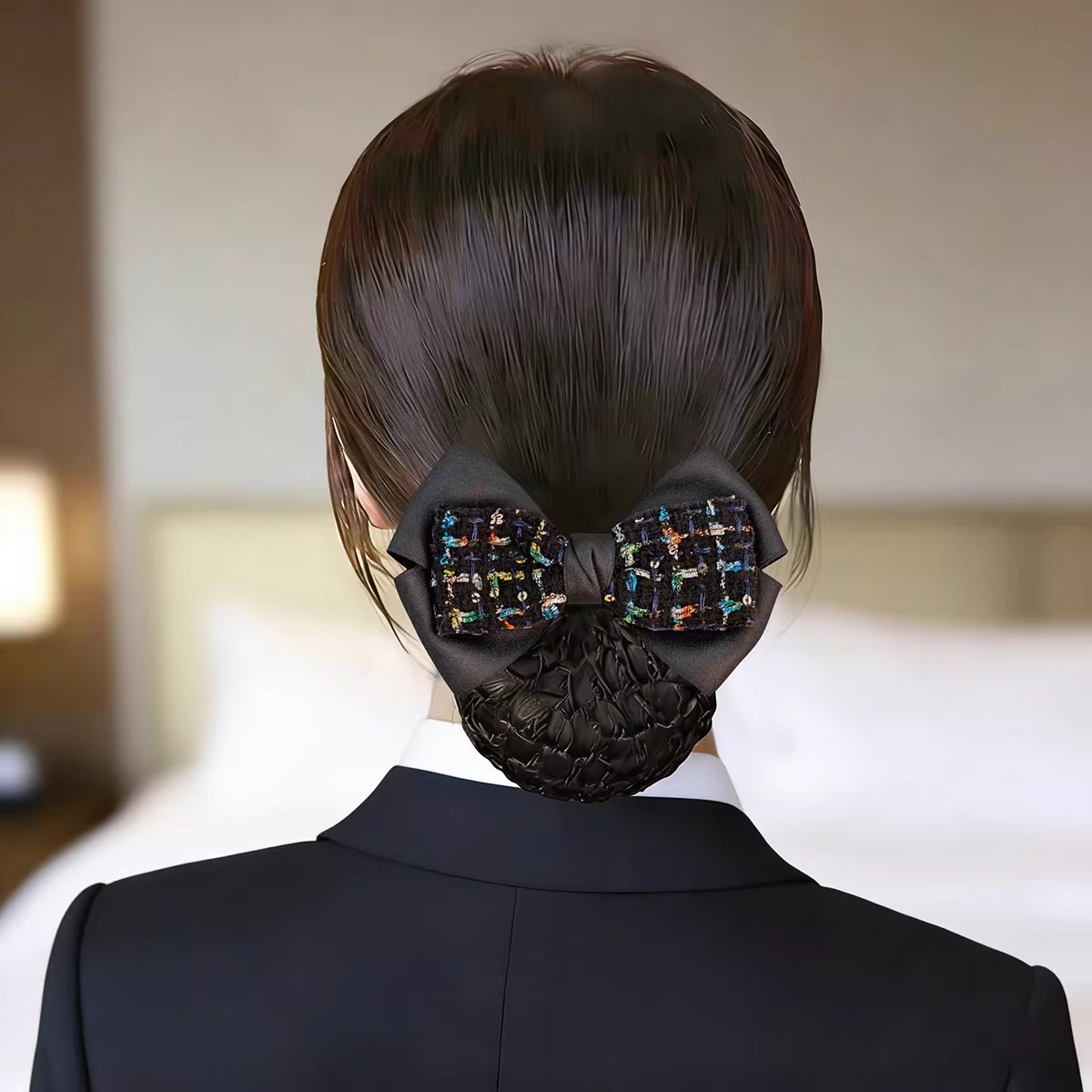 2026 New Style Bank-Style Hair Accessories, Professional Hair Ornaments for Women, Net Hair Bun Accessories, Stewardess Hospital Bow Hair Clips