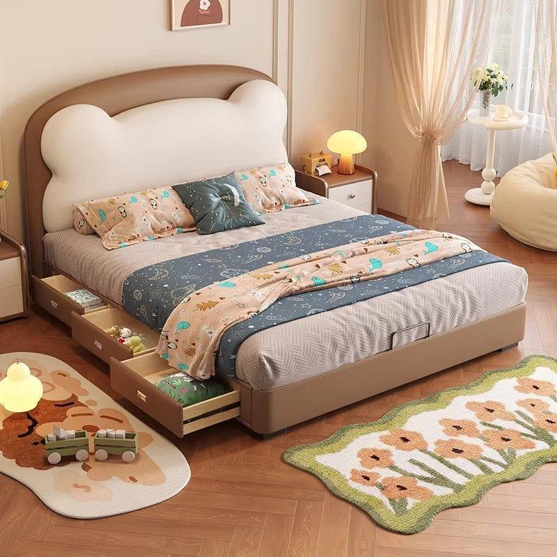Modern minimalist, fully eco-friendly solid wood bear-shaped bed for children's rooms, suitable for both boys and girls, featuring a playful design and drawers for storage